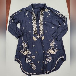 Acne Studios Navy Blue Embroidered Tunic Top Dagga